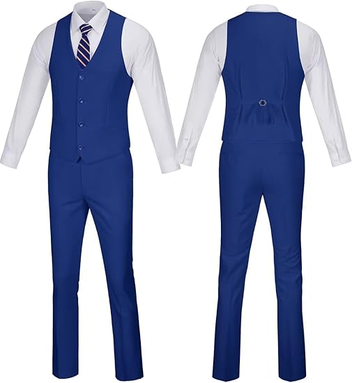 Wehilion Men's Suits 2 Pieces, Vest Pants Set for Men, V-Neck Slim Fit Casual Suit Waistcoat