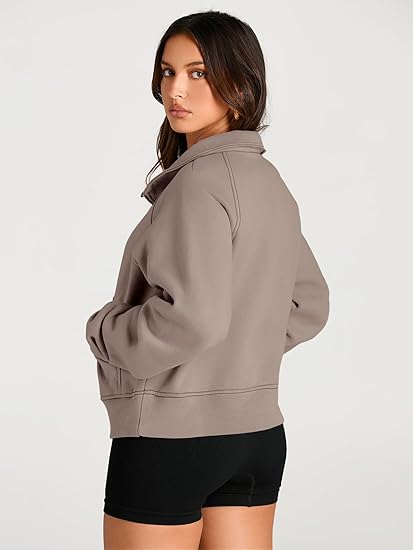 AUTOMET Womens Sweatshirts Half Zip Cropped Pullover