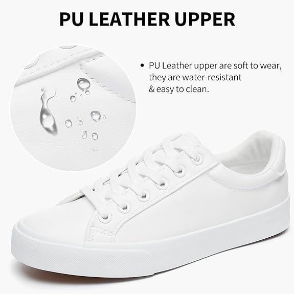 SERNIAL Womens White Tennis Shoes PU Leather