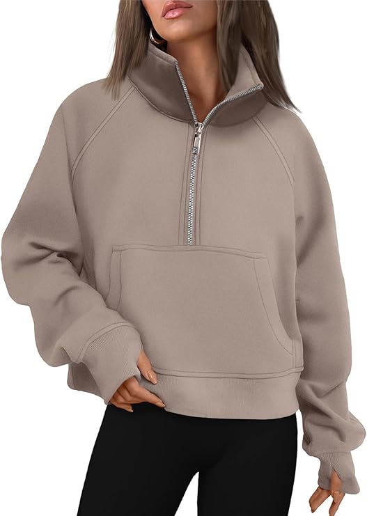 AUTOMET Womens Sweatshirts Half Zip Cropped Pullover