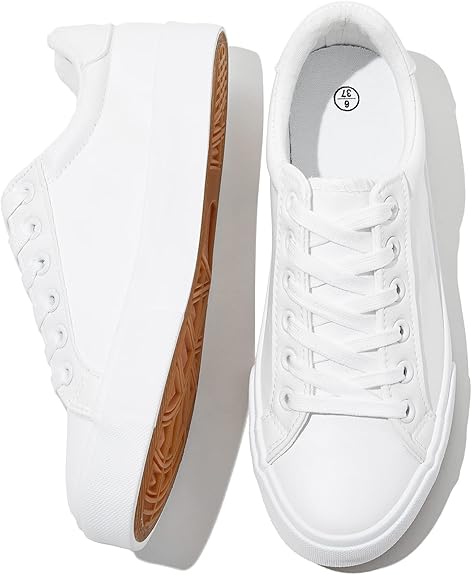 SERNIAL Womens White Tennis Shoes PU Leather