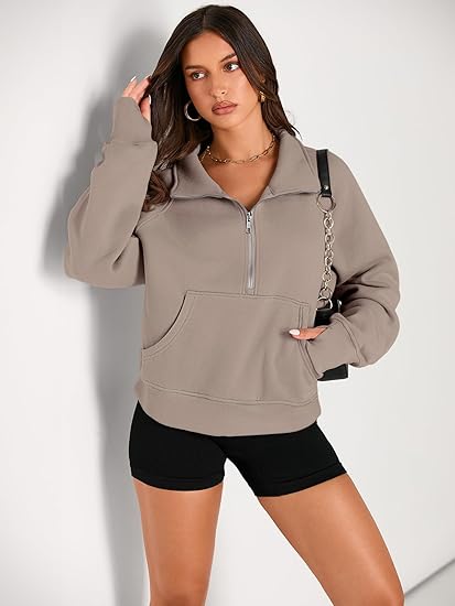 AUTOMET Womens Sweatshirts Half Zip Cropped Pullover