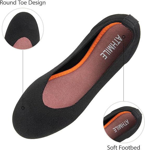 ATHMILE Women's Flat Ballet Shoes Knit Flat Shoes