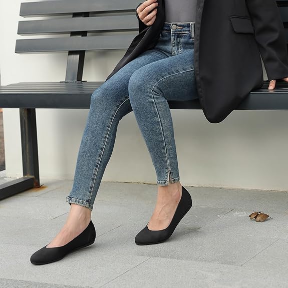 ATHMILE Women's Flat Ballet Shoes Knit Flat Shoes