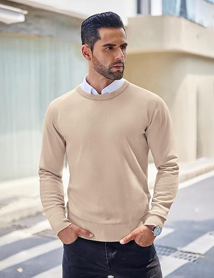 COOFANDY Men's Crew Neck Sweater Slim Fit Lightweight